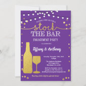 バー婚約パーティの紫と金ゴールド 招待状 (正面)