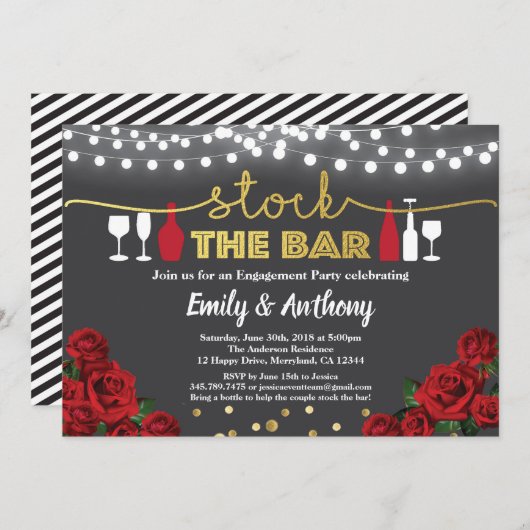 バー招待状を保管する赤と金ゴールド白 招待状 (正面/裏面)