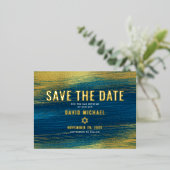 バー救(ユダヤ教の)バル・ミツバー日モダンターコイズ実在金ゴールド 箔招待状ポストカード (立ち正面)