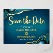 バー救(ユダヤ教の)バル・ミツバー日付ティール(緑がかった色)グラデーションアゲ実在ト金ゴールド 箔招待状ポストカード (正面)