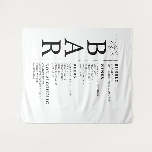 バー白黒クラシックの結婚バー・メニュー記号 タペストリー (正面(横))