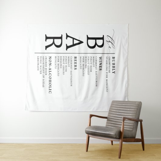 バー白黒クラシックの結婚バー・メニュー記号 タペストリー (インサイチュ(横))