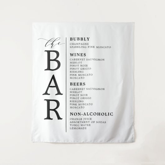 バー白黒クラシックの結婚バー・メニュー記号 タペストリー (正面)