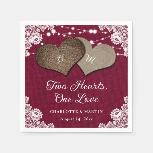 バー素朴グンディのバーラップレースのストリングラ結婚イト スタンダードカクテルナプキン (正面)