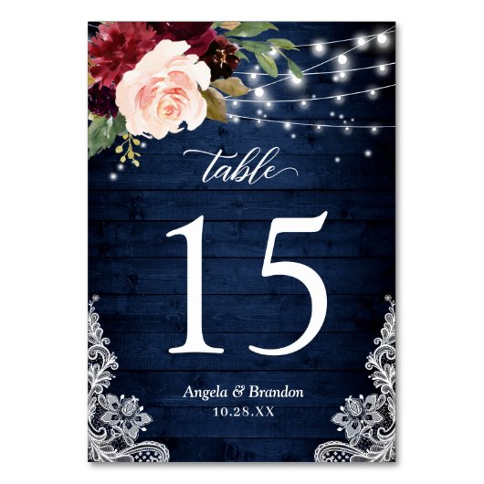 バー素朴グンディフローラストリングライトレース結婚ズ テーブルナンバー (正面)