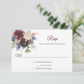 バー素朴グンディ海軍金ゴールド水色フローラRSVP 出欠カード (スタンド正面)