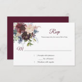バー素朴グンディ海軍金ゴールド水色フローラRSVP 出欠カード (正面/裏面)