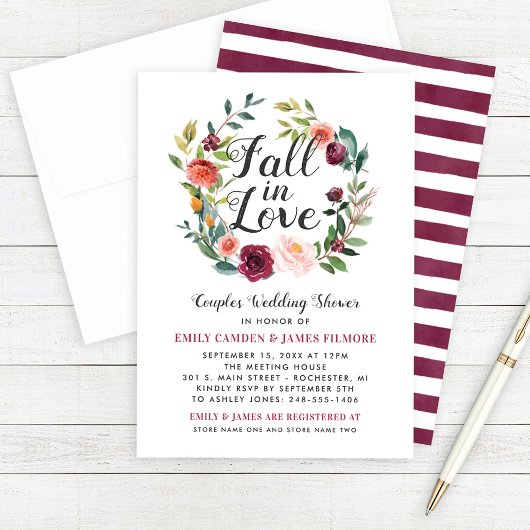 バー素朴グンディ秋インラブフローラカップルのシャワー 招待状