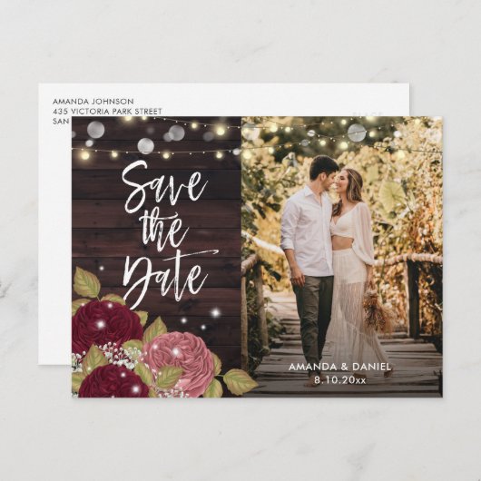 バー素朴グンディ赤面結婚の写真日付を保存 案内ポストカード (正面/裏面)