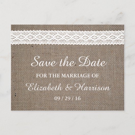 バー素朴ラップとヴィンテージホワイトレース日付を保存 案内ポストカード (正面)