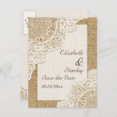 バー素朴ラップ結婚式のホワイトレース日付を保存 案内ポストカード (正面/裏面)