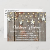 バー素朴ンウッドクリスマスパーティーの星とライト インビテーションポストカード (正面/裏面)