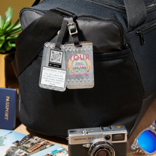 バー素朴ンウッドレースブランディングロゴQR ラゲッジタグ (正面&裏面)