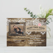 バー素朴ンウッド&レース日付を保存 招待状 (スタンド正面)