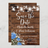 バー素朴ンブルーバラベビーの息の節約 招待状 (正面/裏面)