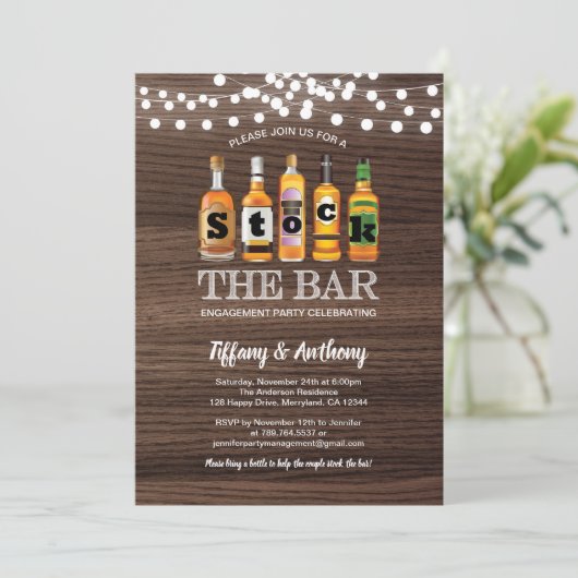バー素朴婚約パーティ木材を在庫する 招待状 (スタンド正面)
