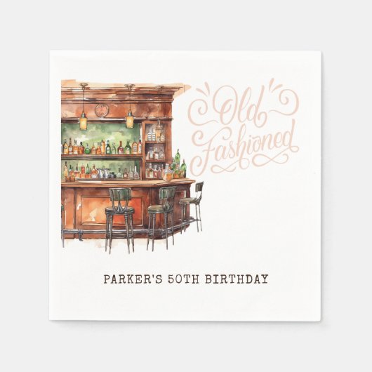 バー老ファッションド人誕生日任意の年齢 スタンダードカクテルナプキン (正面)