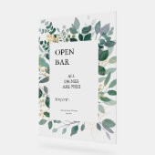 バー記号金ゴールドと緑の葉枠を開く アクリルサイン (傾斜)