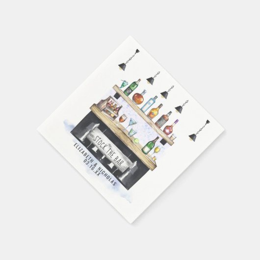 バー |カップルのシャワーパーソナライズされた スタンダードカクテルナプキン (角)