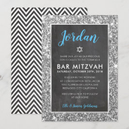 バー・ミッツヴァー かっこいい 黒板 銀の輝き 招待状