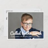 バー(ユダヤ教の)バル・ミツバーがトーラー写真に呼び出さモダンれた インビテーションポストカード (正面/裏面)