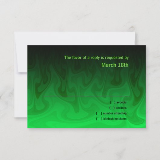 バー(ユダヤ教の)バル・ミツバーの黒いおよびグリーン・ウェーブRSVP 出欠カード (正面)