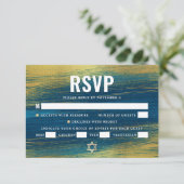 バー(ユダヤ教の)バル・ミツバーはっきりしたタイポグラフィターコイズゴールドフォイル 出欠カード (スタンド正面)