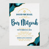 バー(ユダヤ教の)バル・ミツバーはっきりしたターコイズゲート実在金ゴールド 箔招待状 (正面)