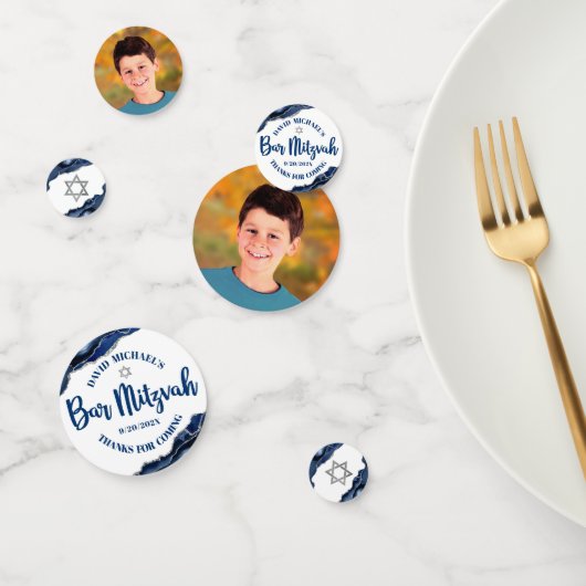 バー(ユダヤ教の)バル・ミツバーはっきりしたネイビーモダンブルーアガテ脚本 コンフェッティ (グループ)