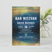 バー(ユダヤ教の)バル・ミツバーはっきりした型モダン金箔ターコイズ 招待状 (スタンド正面)