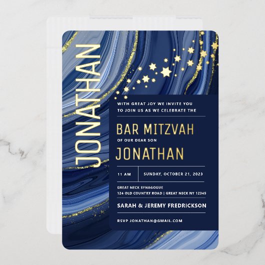バー（ユダヤ教の）バル・ミツバーアガテマーブルゴールドフォイル実在招待状 箔招待状 (封筒)