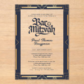 バー（ユダヤ教の）バル・ミツバーアクリルネイビー金ゴールドラグジュアリーミニマリスト アクリル招待状 (正面)