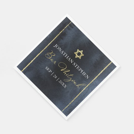 バー(ユダヤ教の)バル・ミツバーウォーターカラーナプキンズ |抽象芸術青 スタンダードランチョンナプキン (角)