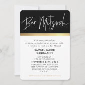 バー(ユダヤ教の)バル・ミツバーウルトラモダントレンディースタイリッシュブラック金ゴールド 招待状 (正面)