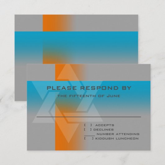 バー（ユダヤ教の）バル・ミツバーオレンジとターコイズオン任意の色 出欠カード (正面/裏面)