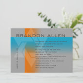 バー（ユダヤ教の）バル・ミツバーオレンジとターコイズオン任意の色 招待状 (スタンド正面)