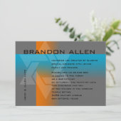 バー(ユダヤ教の)バル・ミツバーオレンジとターコイズオン任意の色 招待状 (スタンド正面)