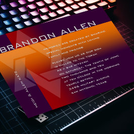 バー（ユダヤ教の）バル・ミツバーオレンジと任意の色の赤 招待状