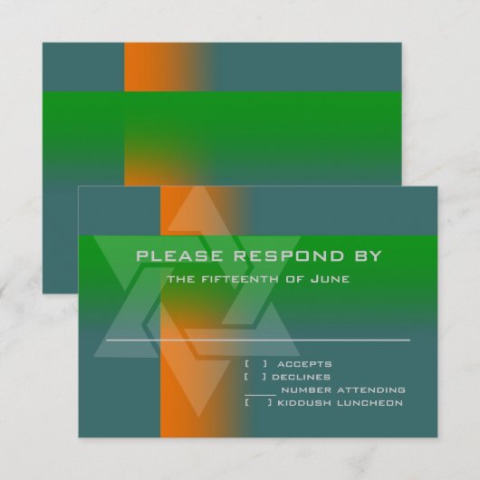 バー（ユダヤ教の）バル・ミツバーオレンジと緑on Any Color 出欠カード (正面/裏面)