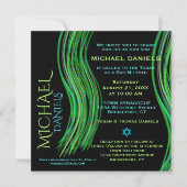 バー(ユダヤ教の)バル・ミツバーグリーンアンドブラック祈りの言葉ショール 招待状 (正面)