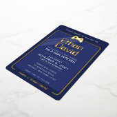 バー（ユダヤ教の）バル・ミツバーゲモダンームクールコントロールのネイビーブルー 箔招待状 (回転した状態)