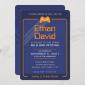 バー（ユダヤ教の）バル・ミツバーゲームモダンコントロールネイビーブルーオレンジ 招待状 (正面/裏面)