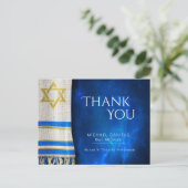 バー(ユダヤ教の)バル・ミツバーサンキュー祈りの言葉ショールブルー ポストカード (スタンド正面)