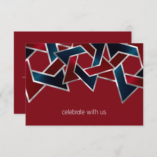 バー(ユダヤ教の)バル・ミツバーシルバーネイビーブルーレッドスターオブデイビッド 招待状 (正面/裏面)