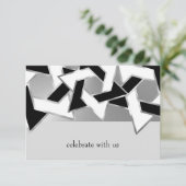 バー（ユダヤ教の）バル・ミツバーシルバー白黒スターオブデイビッド 招待状 (スタンド正面)