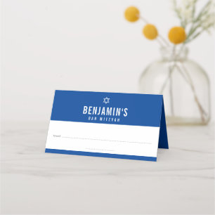 バー（ユダヤ教の）バル・ミツバーシンプルはっきりしたモダンブロック王室のブルー プレイスカード