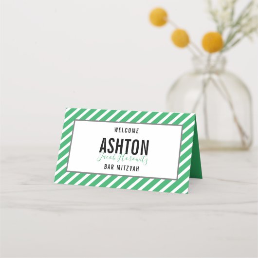 バー（ユダヤ教の）バル・ミツバーシンプルブモダンはっきりしたロック黒緑 プレイスカード (裏面)