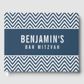 バー(ユダヤ教の)バル・ミツバーシンプルブモダンはっきりしたロックChevron Navy ゲストブック (正面)