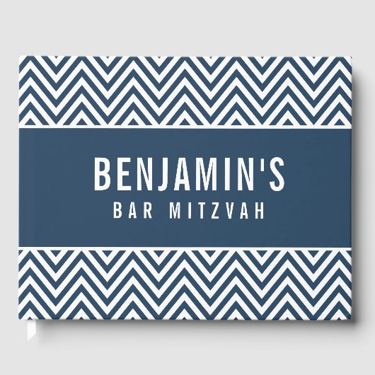 バー(ユダヤ教の)バル・ミツバーシンプルブモダンはっきりしたロックChevron Navy ゲストブック (正面)