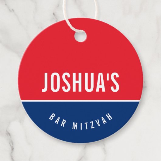 バー(ユダヤ教の)バル・ミツバーシンプルブルーモダンレッドサッカー フェイバータグ (正面)